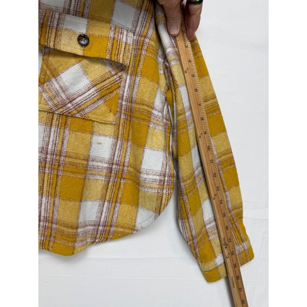 Easel Los Angeles Women Jacket L Yellow Plaid Button Up Cropped Shacket - Picture 7 of 10